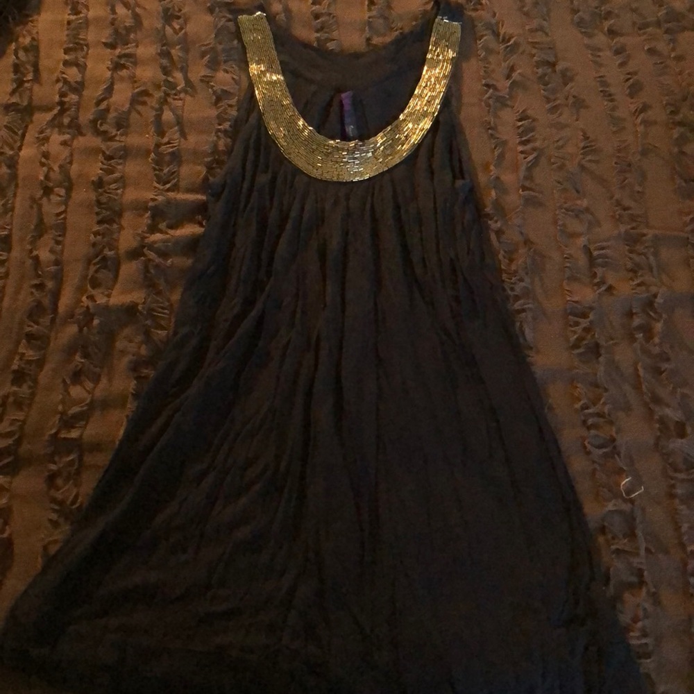 navy blue tunic with silver beading on color